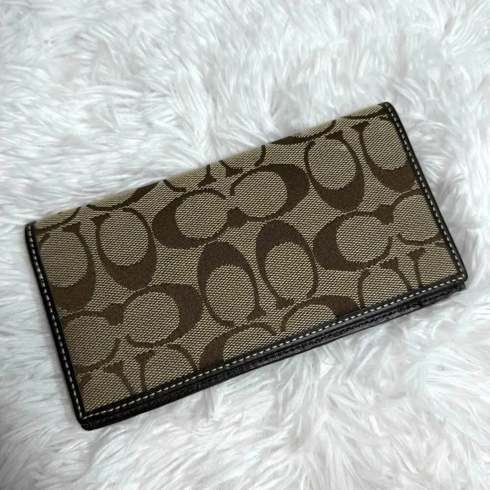 Coach Brown Signature Canvas Check Book Holder